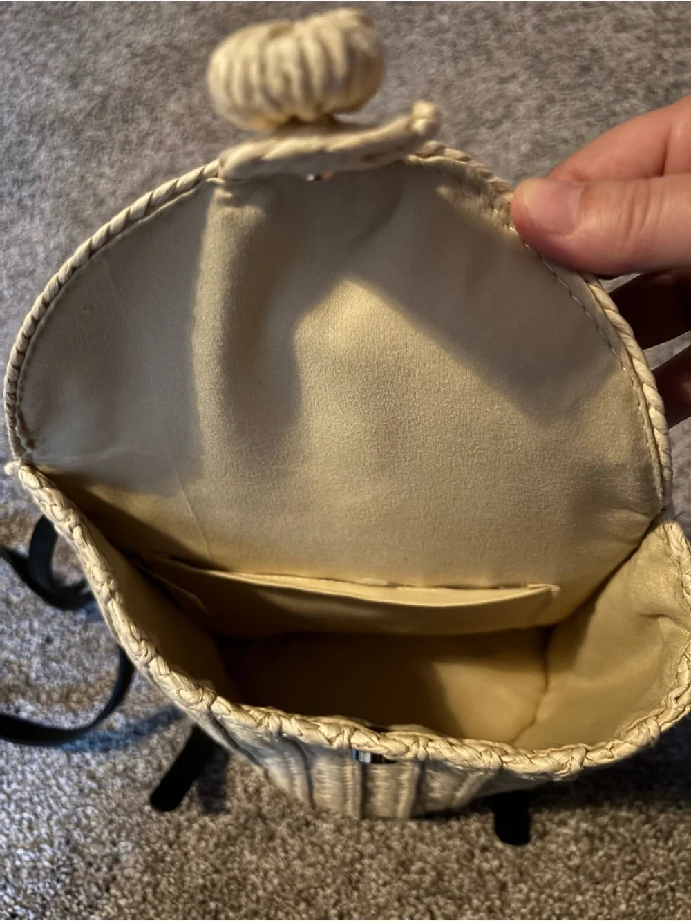 Woven Straw Backpack - Beige Casual Daypack